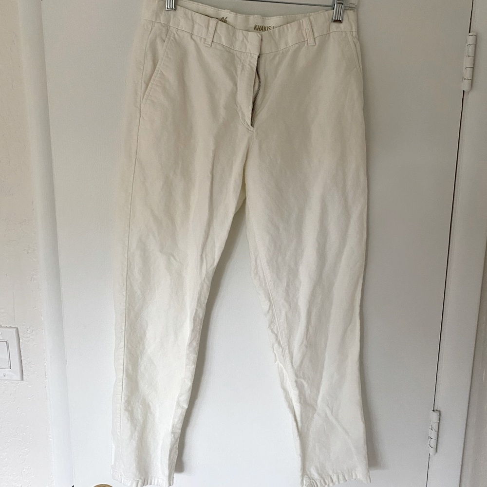 Gap white straight leg linen ankle length pants